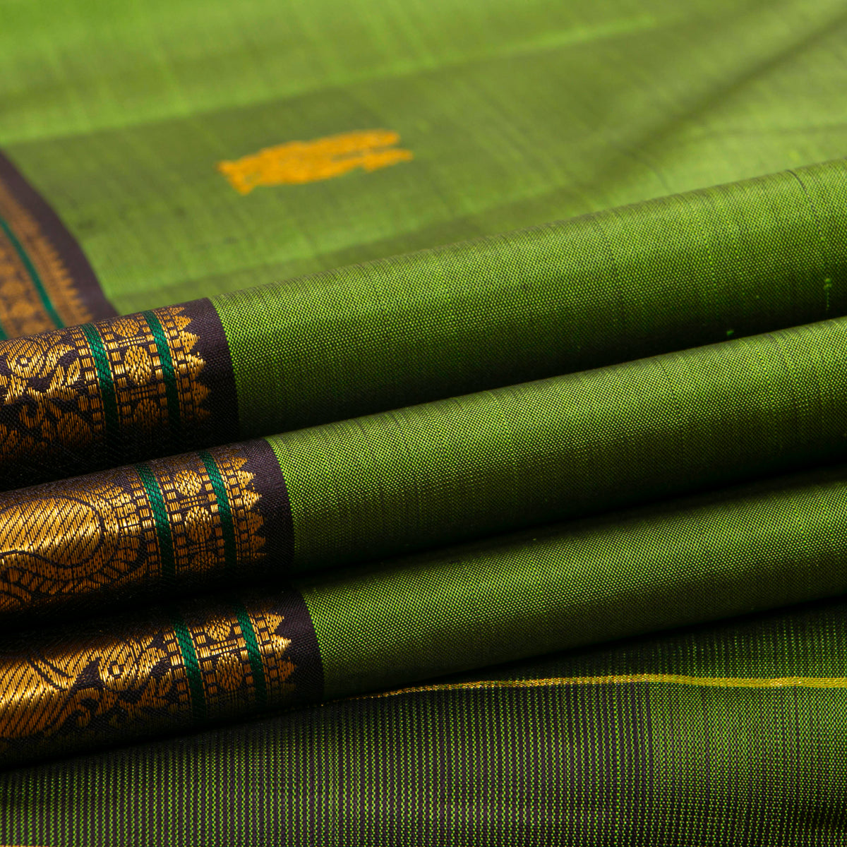 Parakeet Green And Dark Purple Kanchipuram Silk Saree For Wedding Wear PV VIS 104