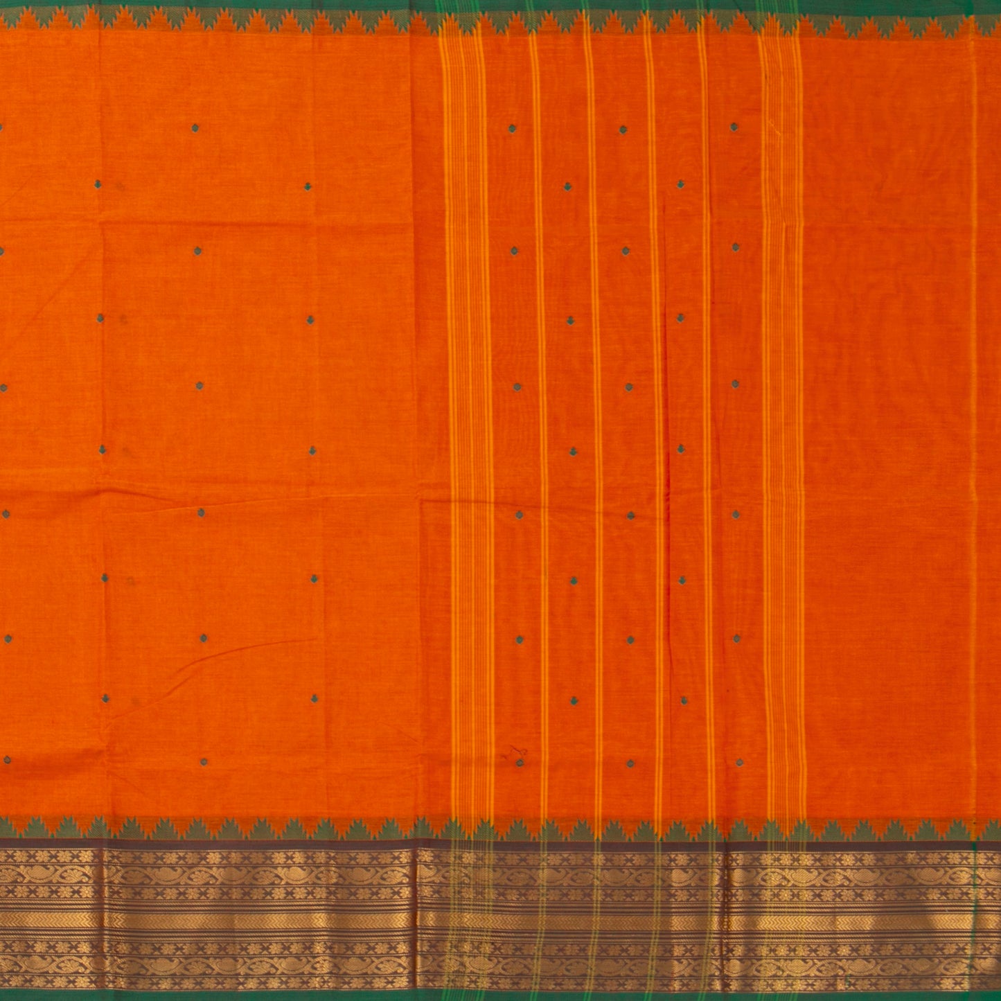 Orange And Green Kanchi Cotton Saree For Festive Wear PV MM KC 522