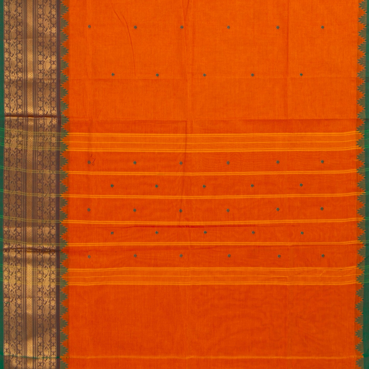 Orange And Green Kanchi Cotton Saree For Festive Wear PV MM KC 522