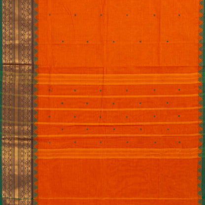 Orange And Green Kanchi Cotton Saree For Festive Wear PV MM KC 522