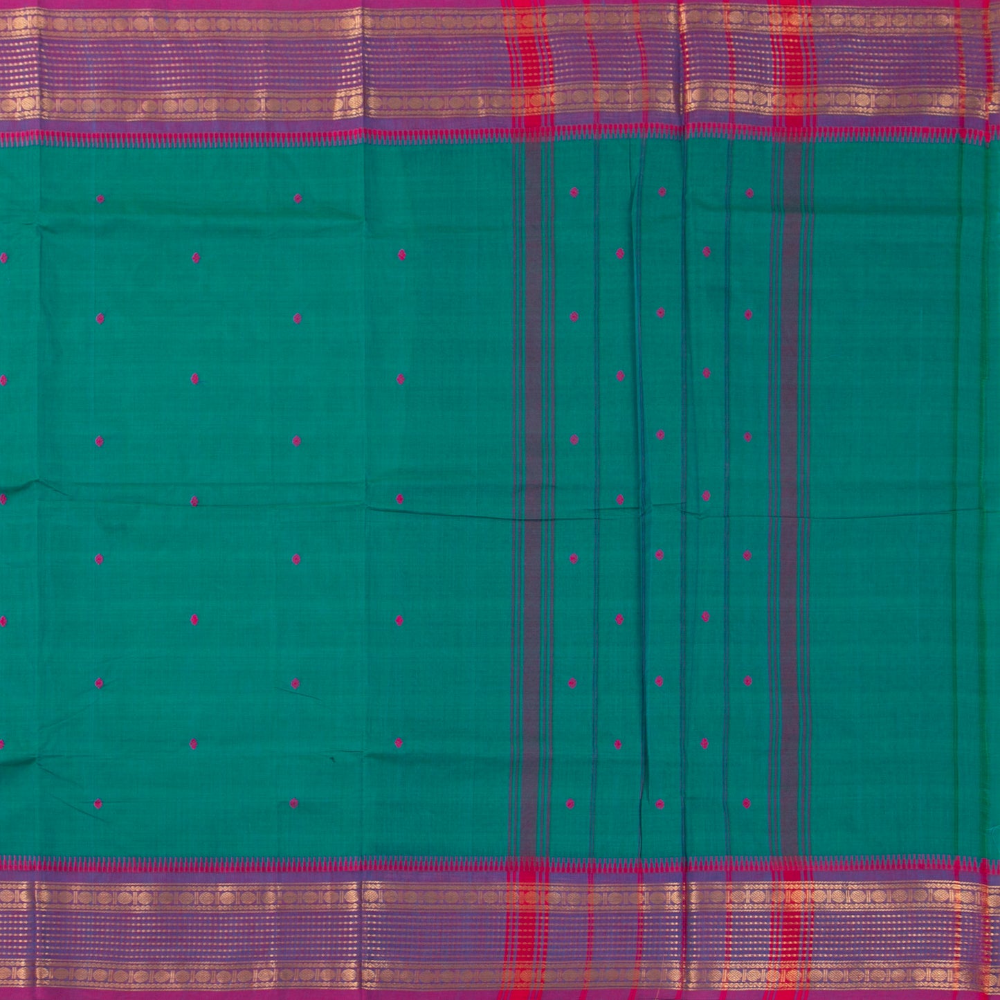 Teal And Magenta Kanchi Cotton Saree For Festive Wear PV MM KC 537