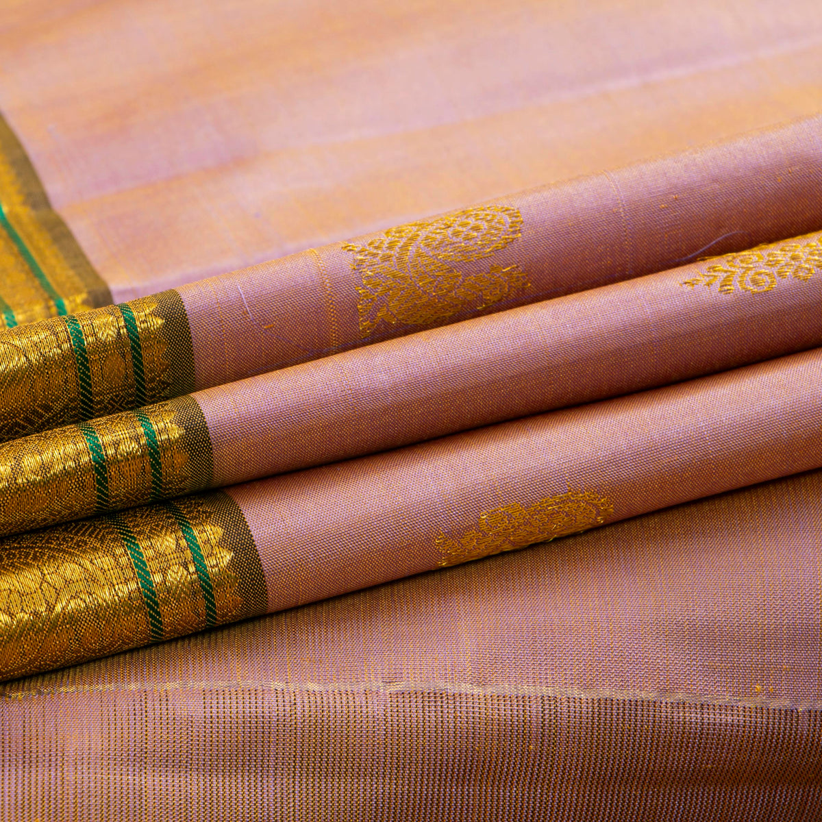 Mauve And Green Kanchipuram Silk Saree For Festive Wear PV VIS 107