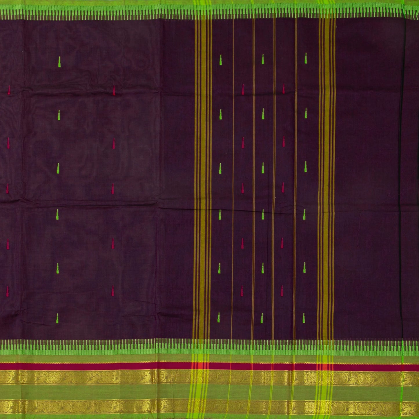 Purple And Green Kanchi Cotton Saree For Festive Wear PV MM KC 517 - Cotton Saree - Panjavarnam PV MM KC 517