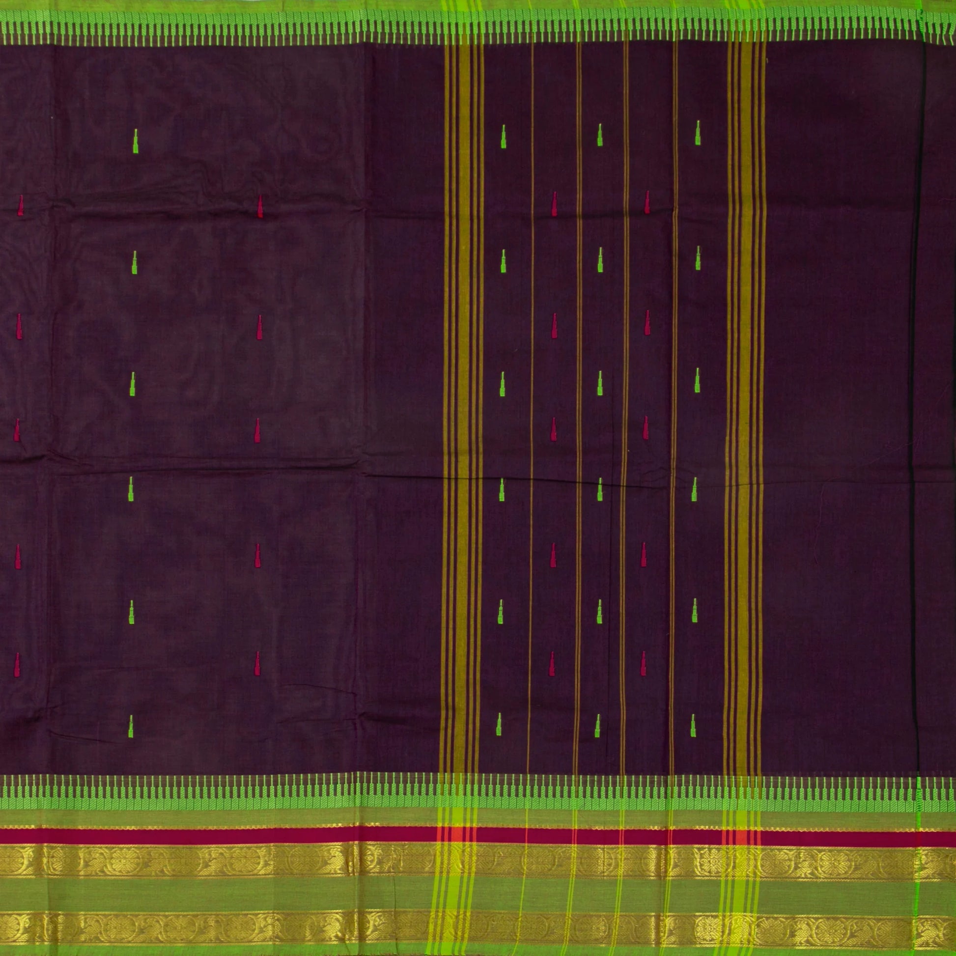 Purple And Green Kanchi Cotton Saree For Festive Wear PV MM KC 517 - Cotton Saree - Panjavarnam PV MM KC 517