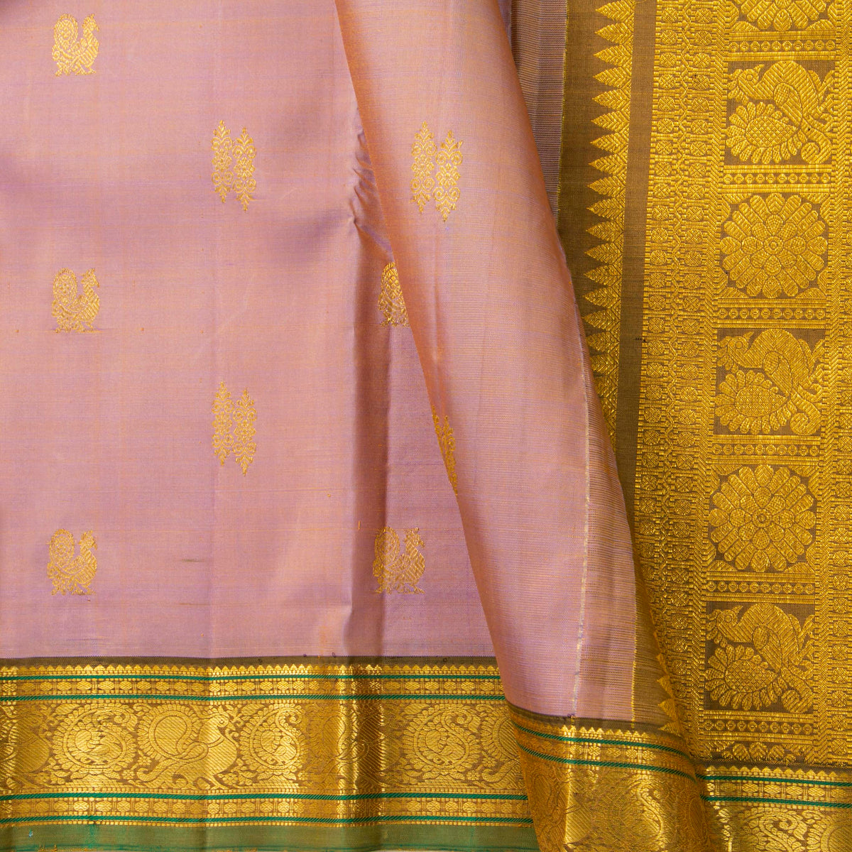 Mauve And Green Kanchipuram Silk Saree For Festive Wear PV VIS 107