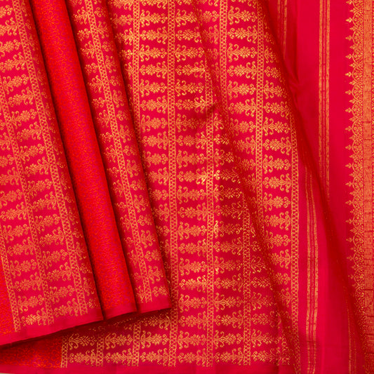 Red Kanchipuram Silk Saree Borderless For Festive Wear PV SAR 102