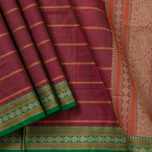 Maroon And Green Veldhari Stripes Kanchi Cotton Saree PV RSP KC 233