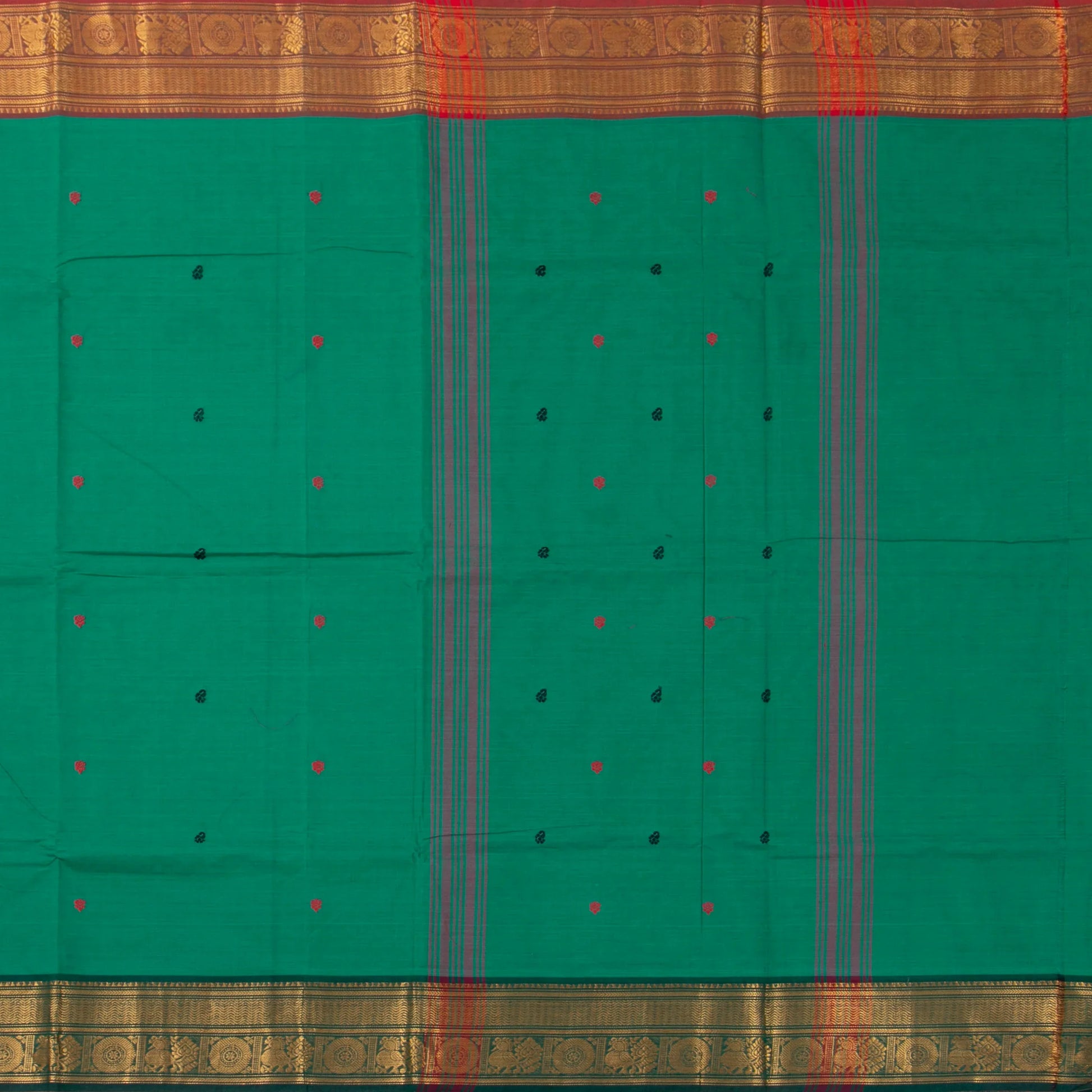 Green Kanchi Cotton Saree Ganga Jamuna Border For Festive Wear PV MM KC 498 - Cotton Saree - Panjavarnam PV MM KC 498