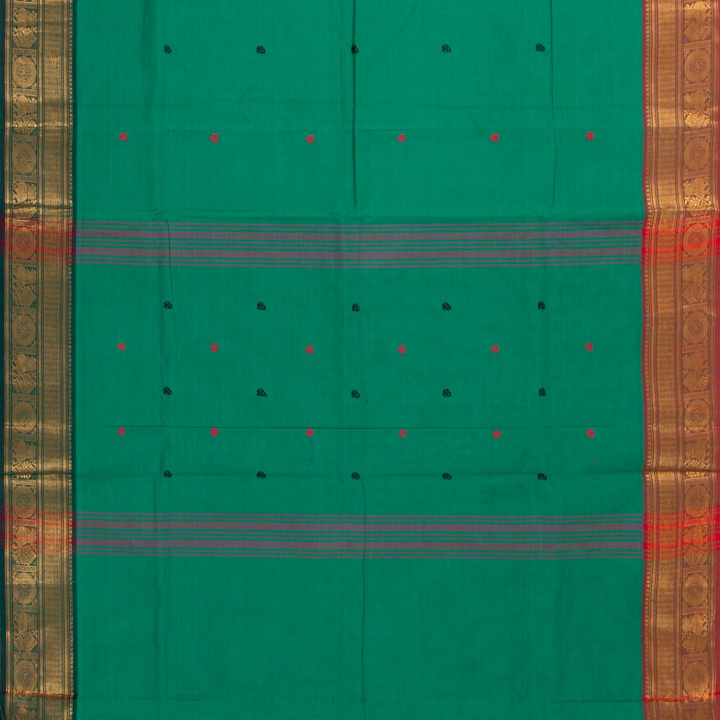 Green Kanchi Cotton Saree Ganga Jamuna Border For Festive Wear PV MM KC 498 - Cotton Saree - Panjavarnam PV MM KC 498