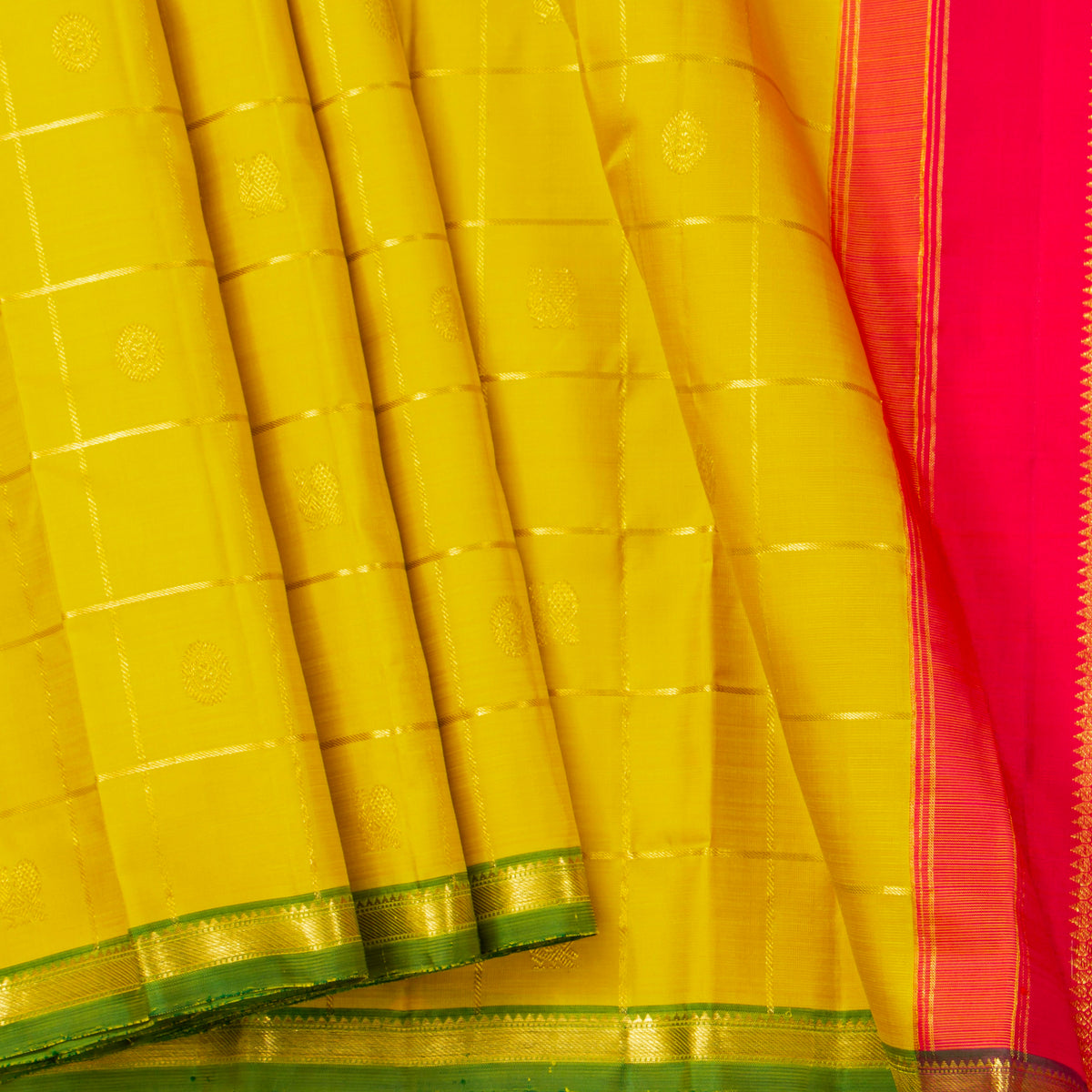 Yellow And Red Kanchipuram Silk Saree For Festive Wear PV VG 104