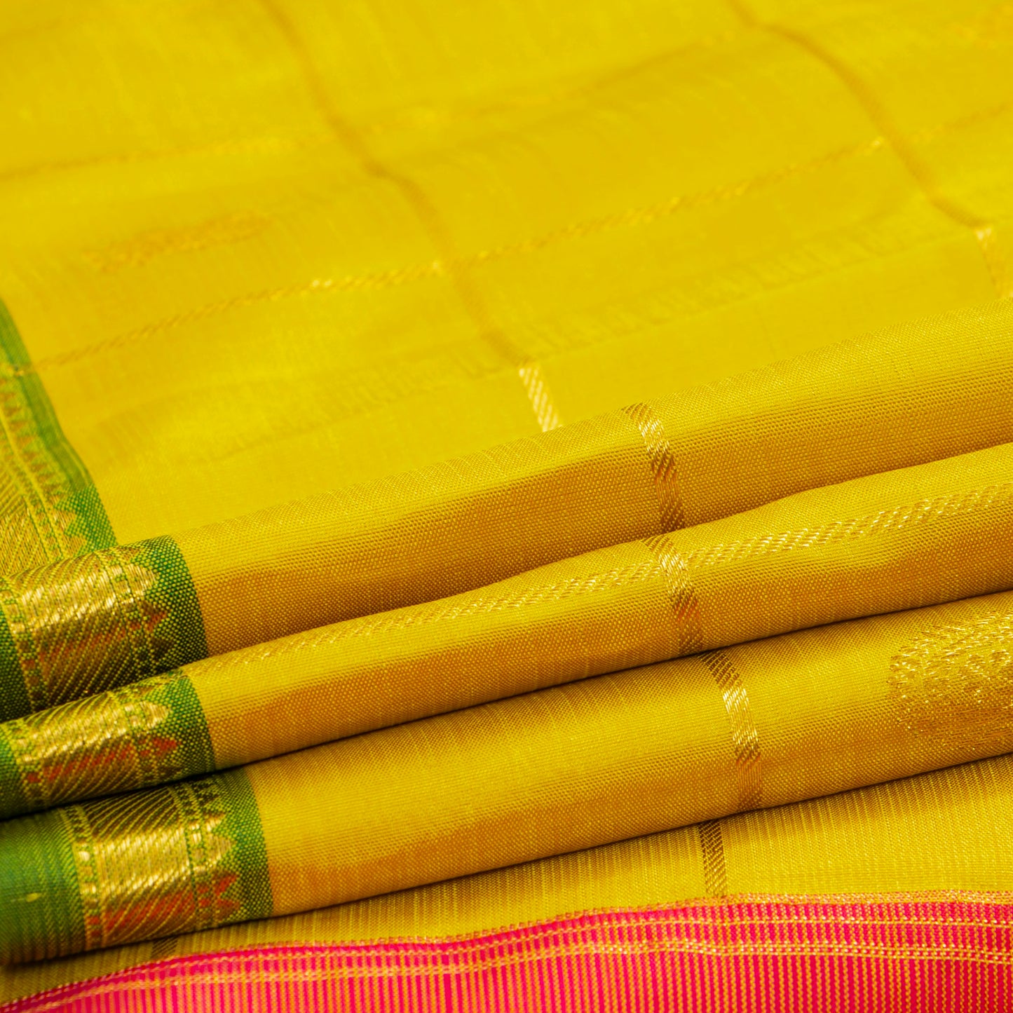 Yellow And Red Kanchipuram Silk Saree For Festive Wear PV VG 104