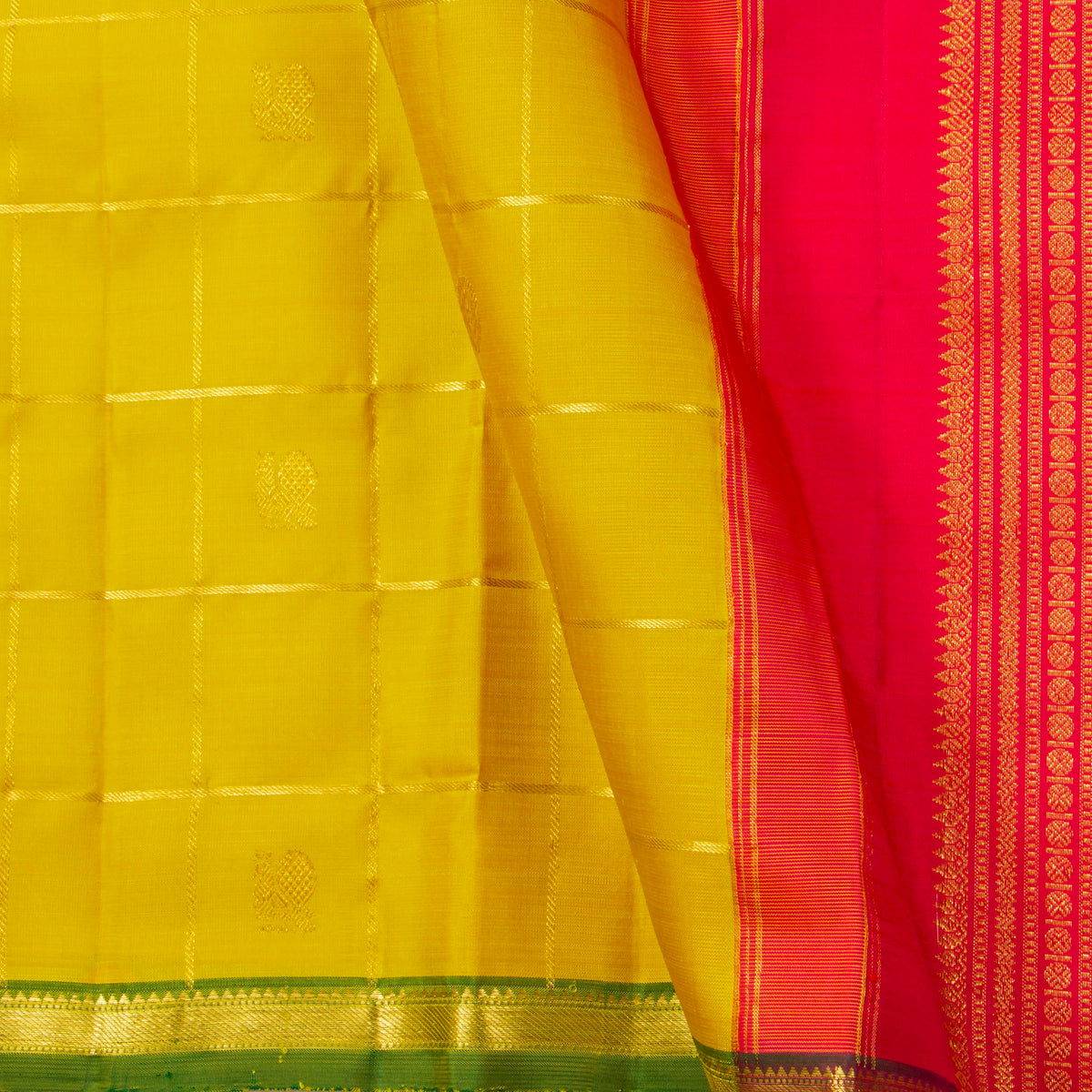 Yellow And Red Kanchipuram Silk Saree For Festive Wear PV VG 104