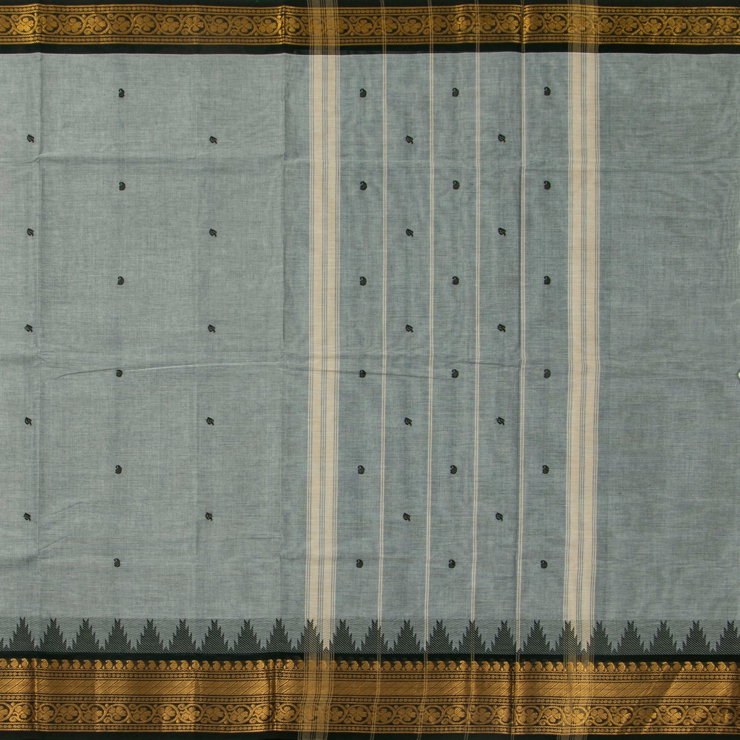 Grey And Black Kanchi Cotton Saree For Festive Wear PV MM KC 607