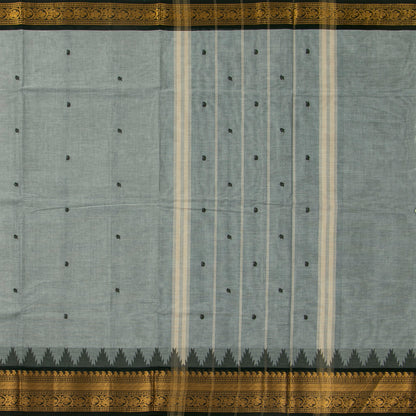 Grey And Black Kanchi Cotton Saree For Festive Wear PV MM KC 607