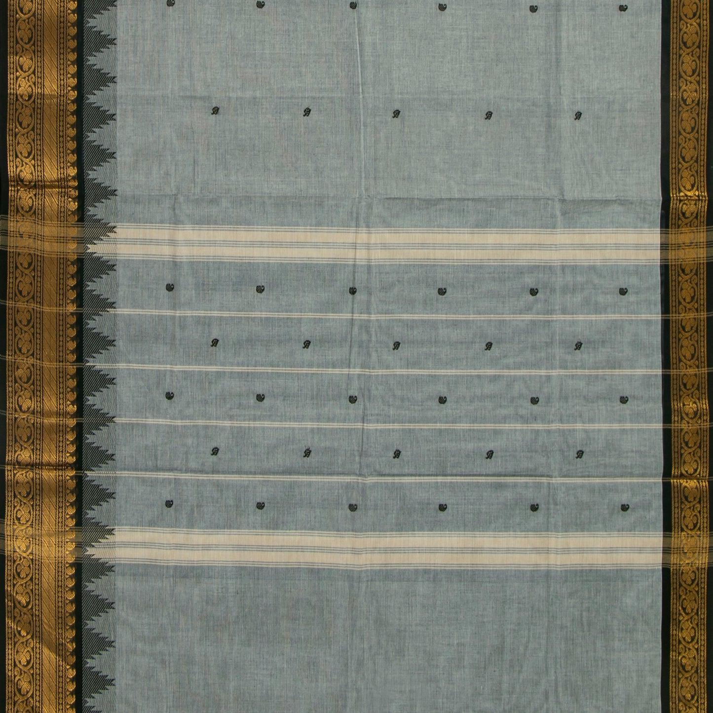 Grey And Black Kanchi Cotton Saree For Festive Wear PV MM KC 607