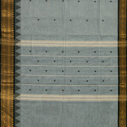Grey And Black Kanchi Cotton Saree For Festive Wear PV MM KC 607