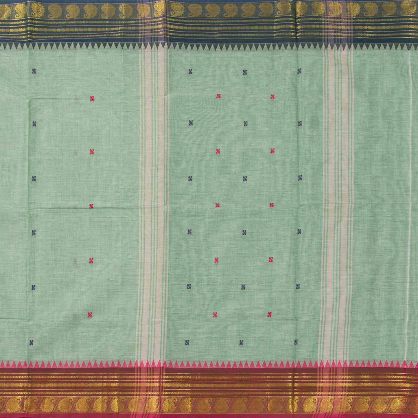 Pista Green And Brown Kanchi Cotton Saree WIth Ganga Jamuna Border For Festive Wear PV MM KC 427