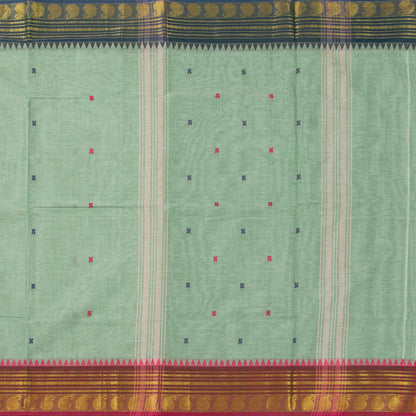 Pista Green And Brown Kanchi Cotton Saree WIth Ganga Jamuna Border For Festive Wear PV MM KC 427
