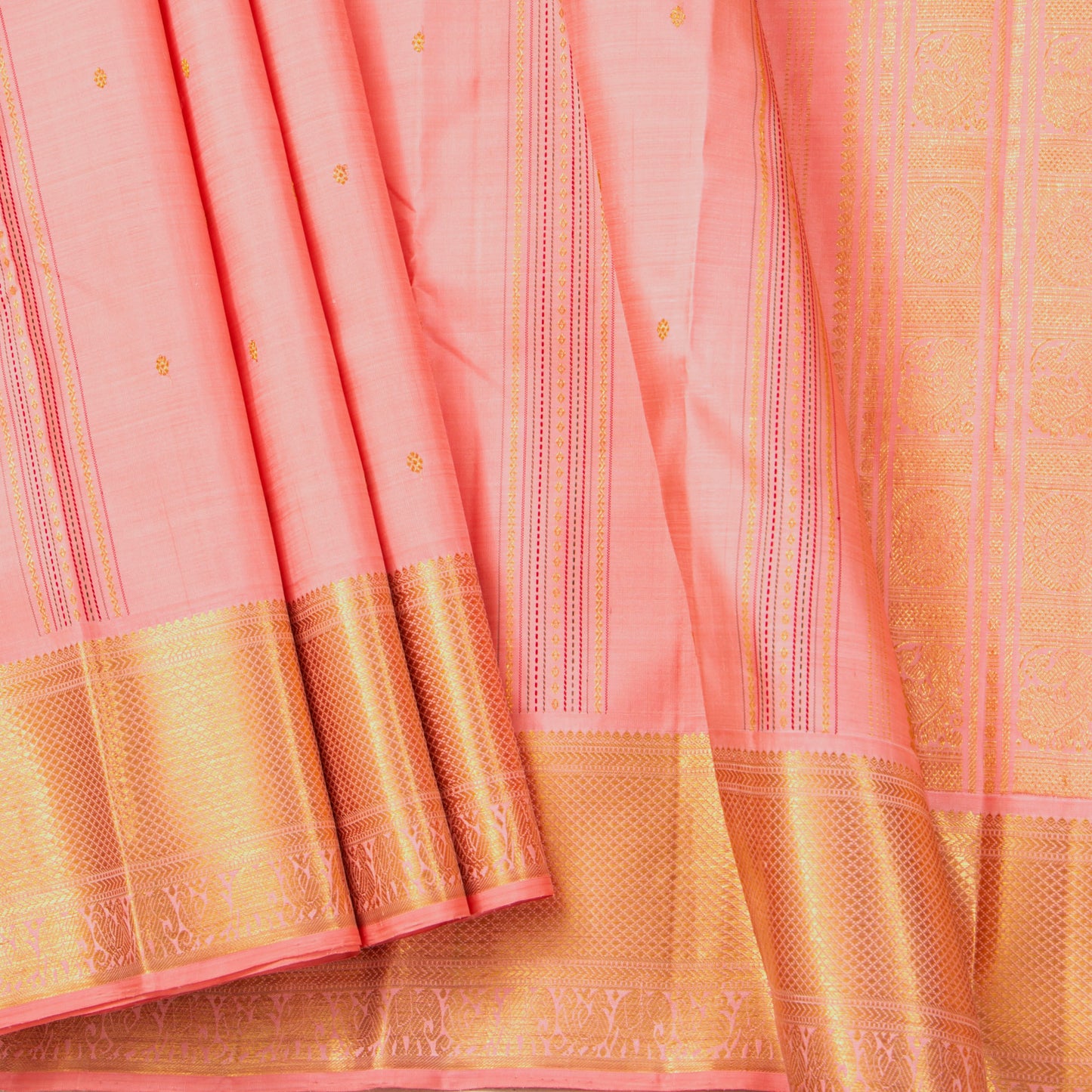 Pastel Peach Kanchipuram Silk Saree For Festive Wear PV VG 102