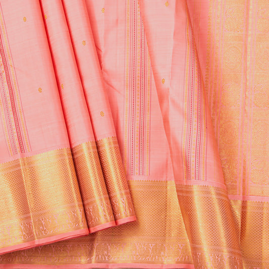 Pastel Peach Kanchipuram Silk Saree For Festive Wear PV VG 102