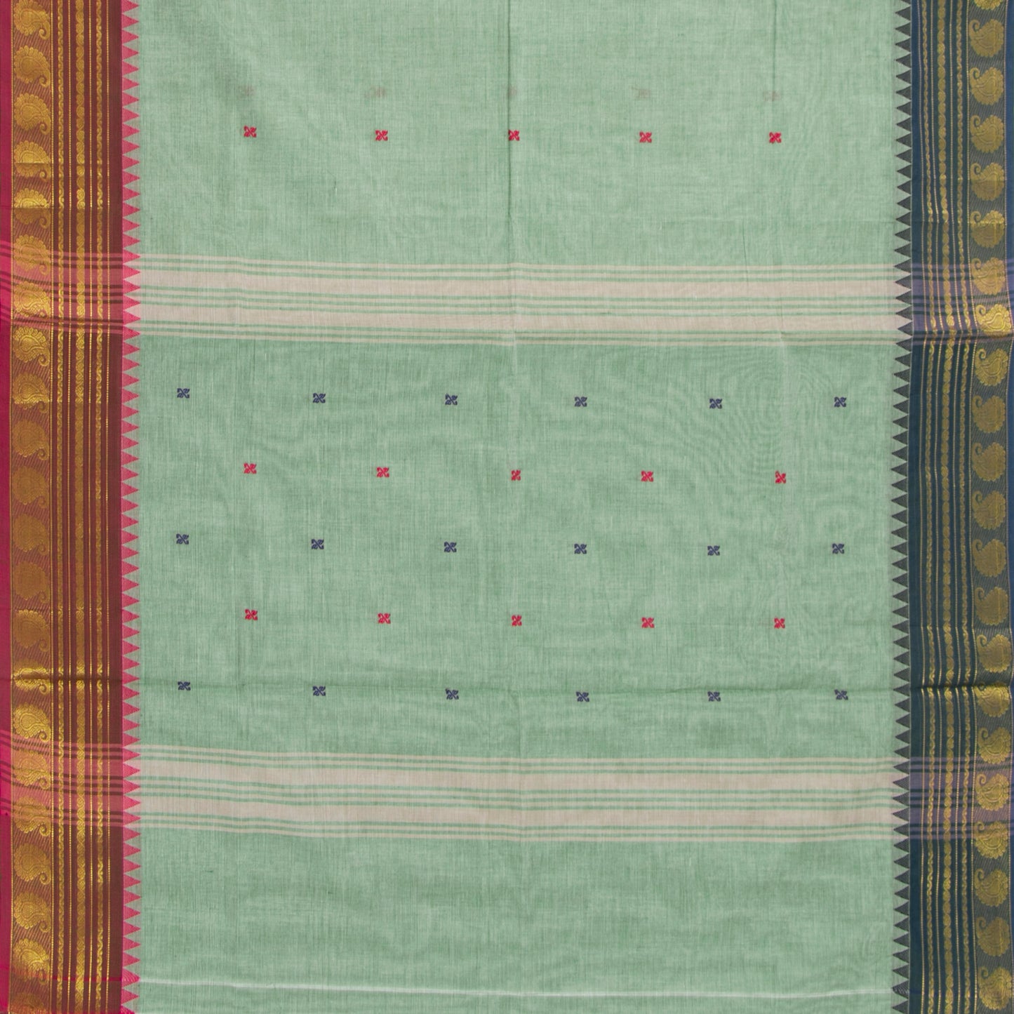 Pista Green And Brown Kanchi Cotton Saree WIth Ganga Jamuna Border For Festive Wear PV MM KC 427