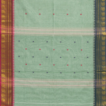 Pista Green And Brown Kanchi Cotton Saree WIth Ganga Jamuna Border For Festive Wear PV MM KC 427