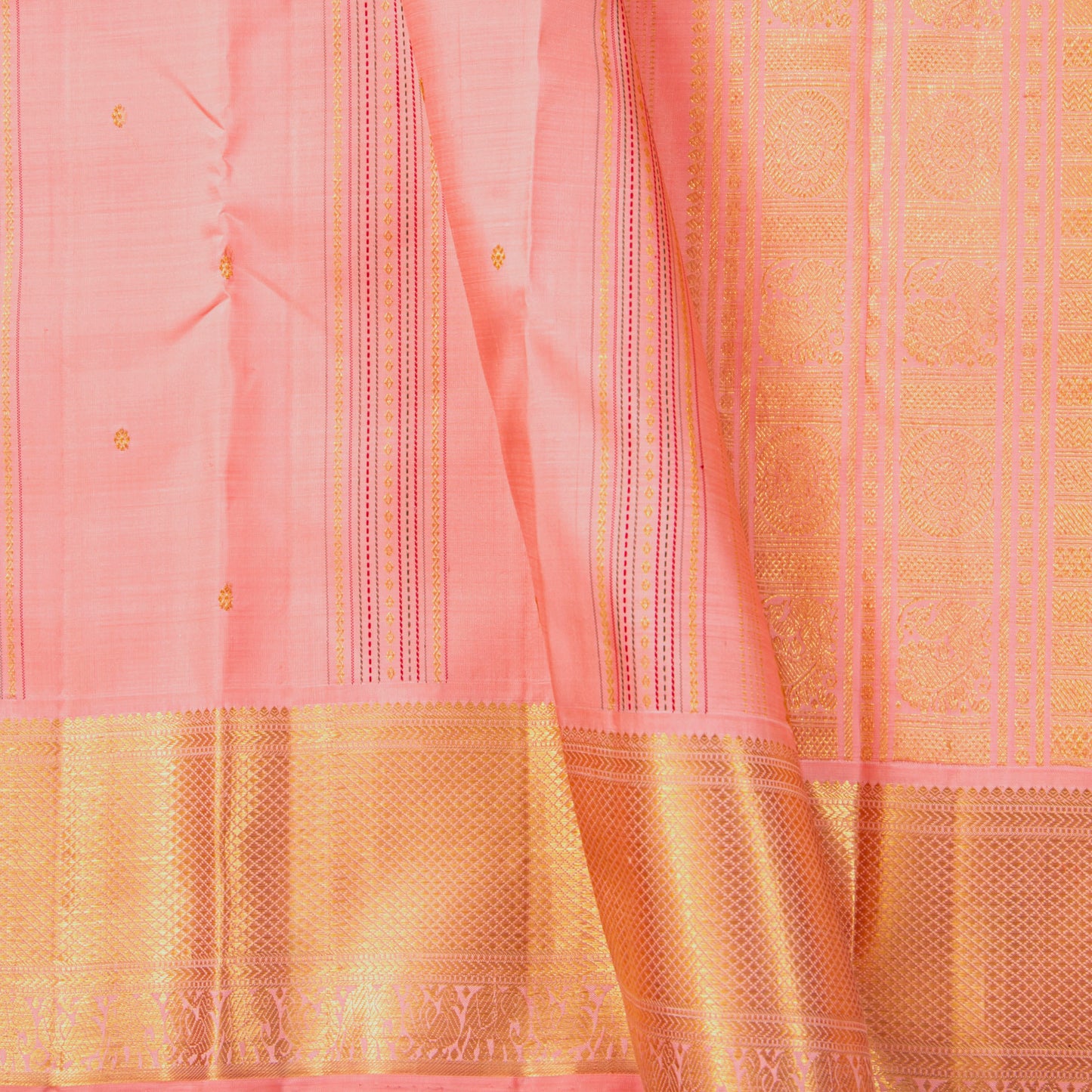 Pastel Peach Kanchipuram Silk Saree For Festive Wear PV VG 102
