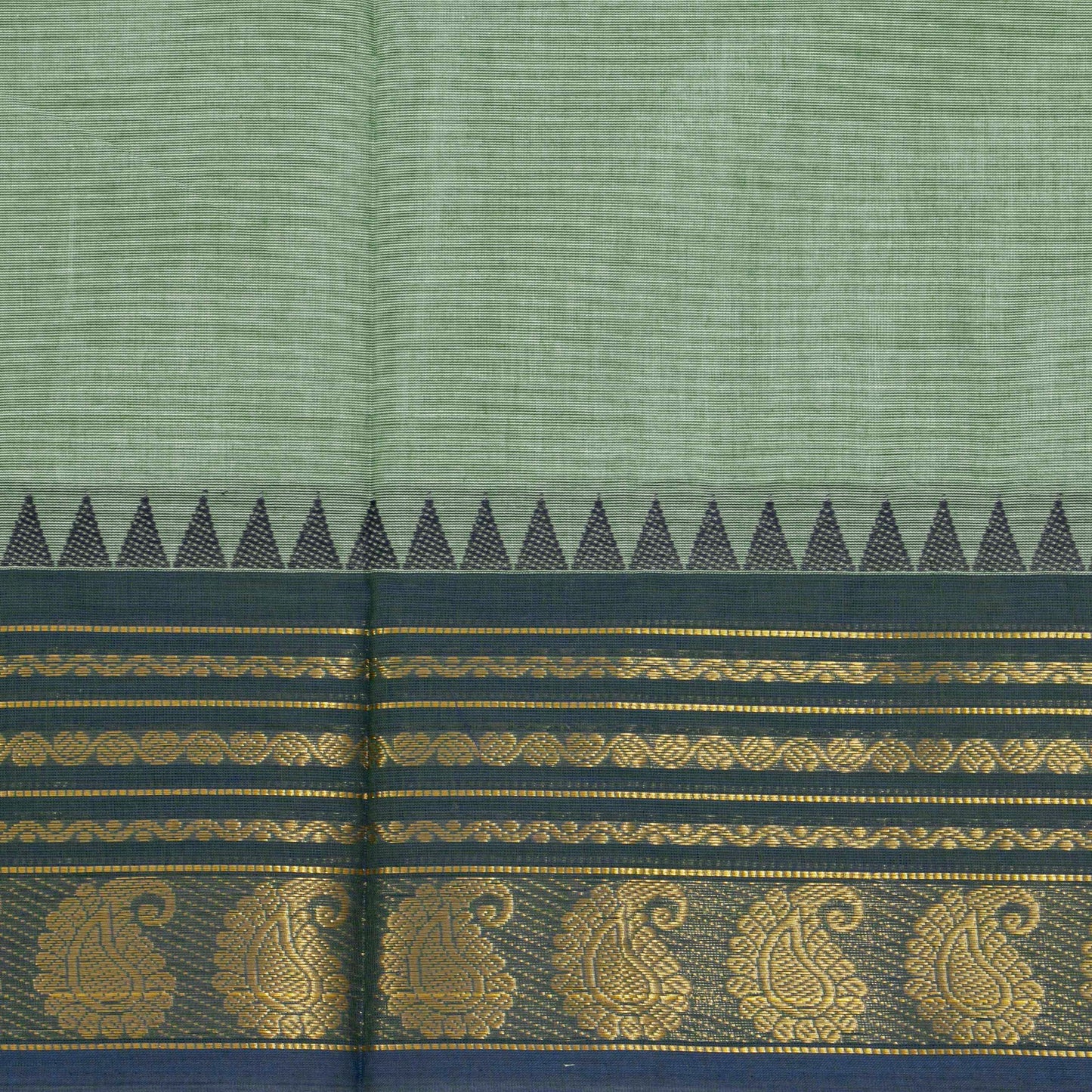 Pista Green And Brown Kanchi Cotton Saree WIth Ganga Jamuna Border For Festive Wear PV MM KC 427