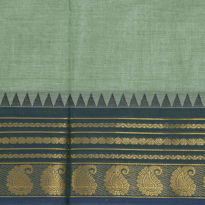 Pista Green And Brown Kanchi Cotton Saree WIth Ganga Jamuna Border For Festive Wear PV MM KC 427