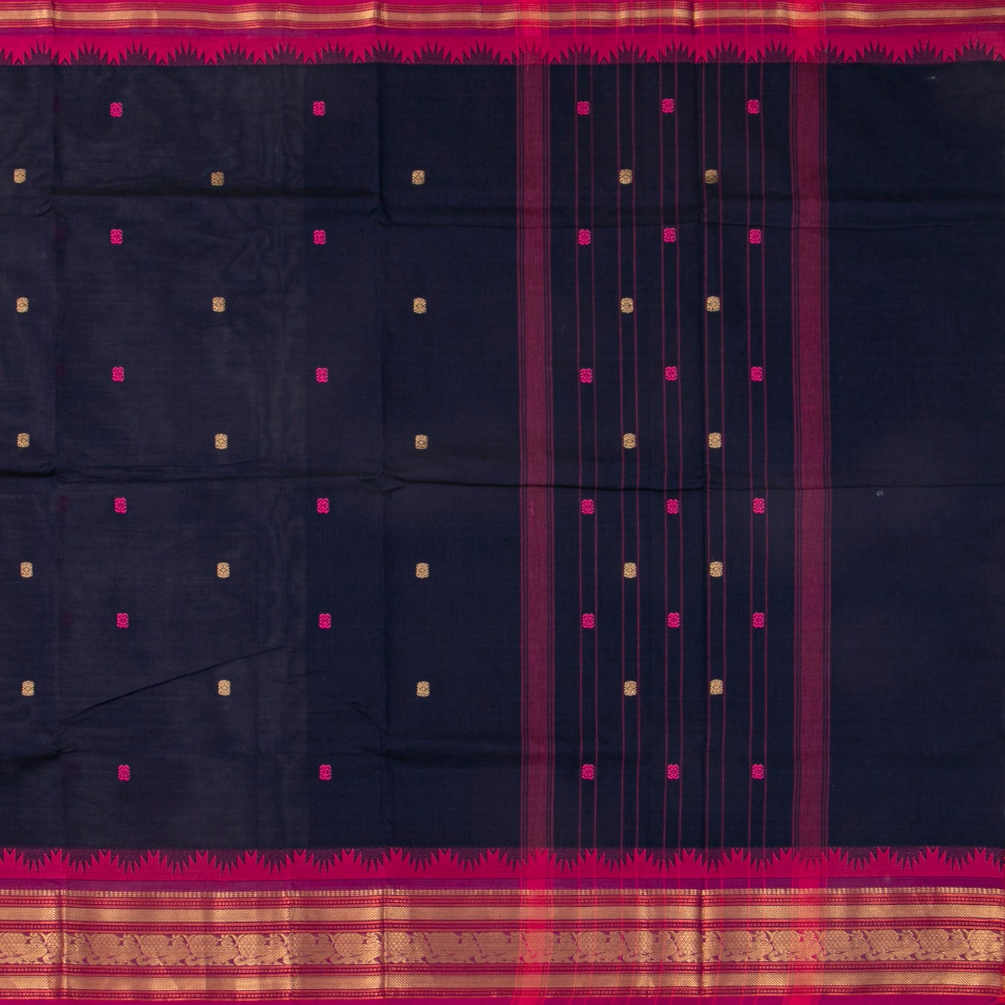 Blue And Pink Kanchi Cotton Saree For Festive Wear PV MM KC 562