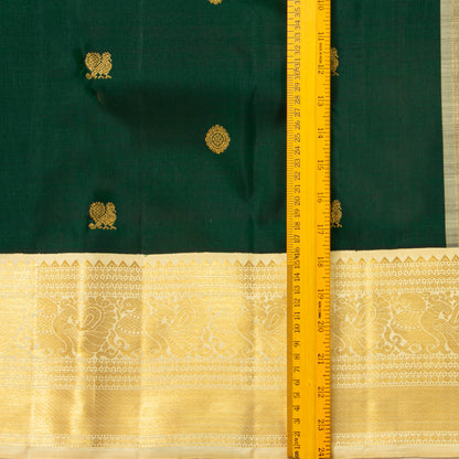 Green And Off White Kanchipuram Silk Saree For Festive Wear PV VG 105