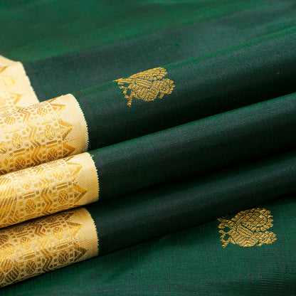 Green And Off White Kanchipuram Silk Saree For Festive Wear PV VG 105