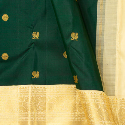 Green And Off White Kanchipuram Silk Saree For Festive Wear PV VG 105