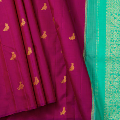 Magenta And Sea Green Borderless Kanchipuram Silk Saree For Festive Wear PV VG 101