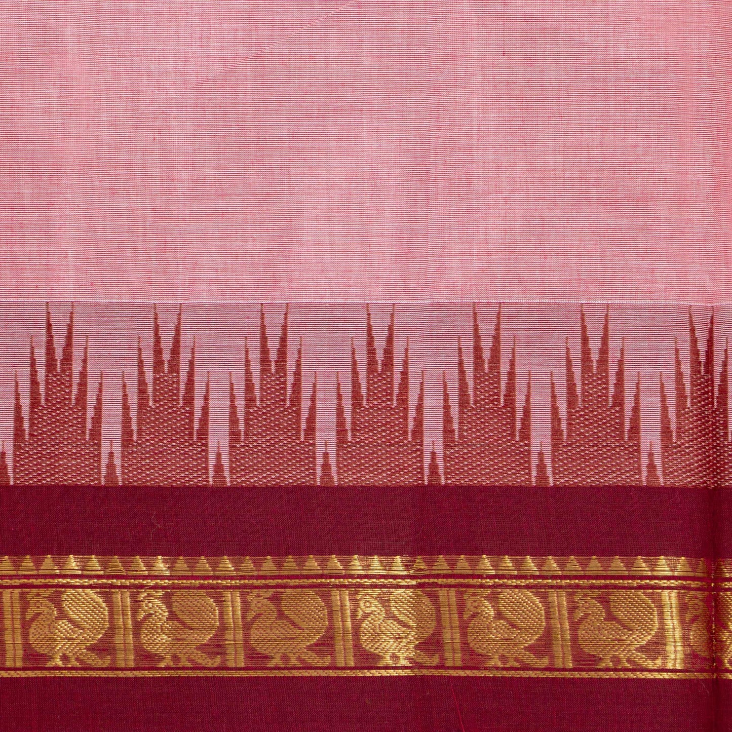 Pink Kanchi Cotton Saree With Ganga Jamuna Border For Festive Wear PV MM KC 455 - Cotton Saree - Panjavarnam PV MM KC 455