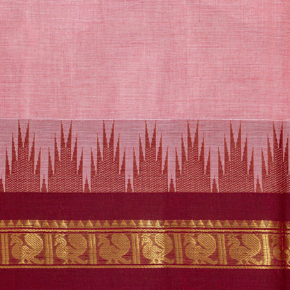 Pink Kanchi Cotton Saree With Ganga Jamuna Border For Festive Wear PV MM KC 455 - Cotton Saree - Panjavarnam PV MM KC 455