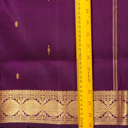 9 Yards Purple Kanchipuram Silk Saree With Attached Blouse For Festive Wear PV VIS 116