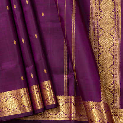9 Yards Purple Kanchipuram Silk Saree With Attached Blouse For Festive Wear PV VIS 116