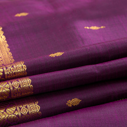 9 Yards Purple Kanchipuram Silk Saree With Attached Blouse For Festive Wear PV VIS 116