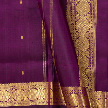 9 Yards Purple Kanchipuram Silk Saree With Attached Blouse For Festive Wear PV VIS 116