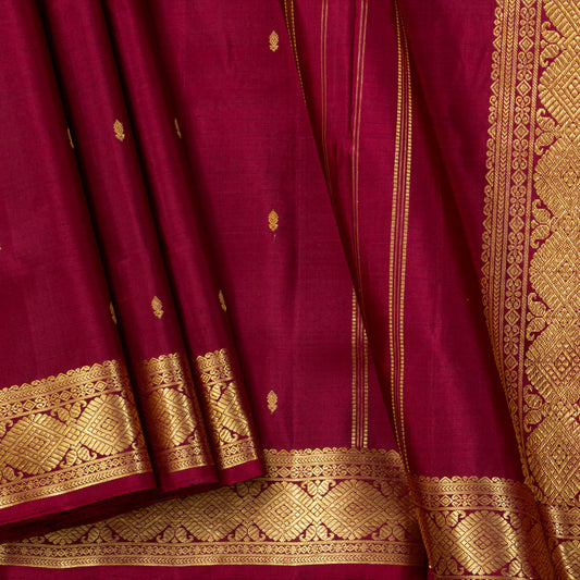 9 Yards Maroon Kanchipuram Silk Saree  For Festive Wear PV VIS 117