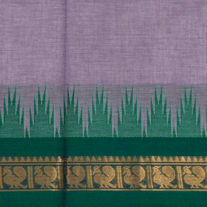 Lilac And Green Kanchi Cotton Saree For Festive Wear PV MM KC 449