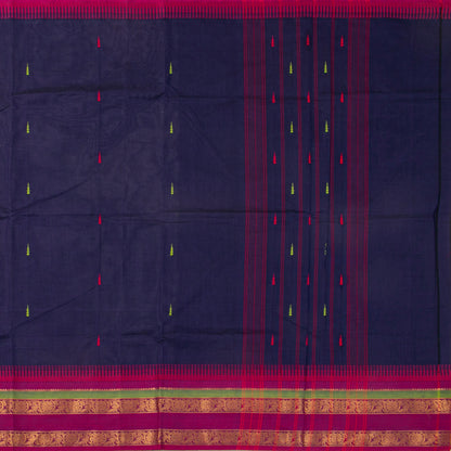 Blue And Pink Kanchi Cotton Saree For Festive Wear PV MM KC 528