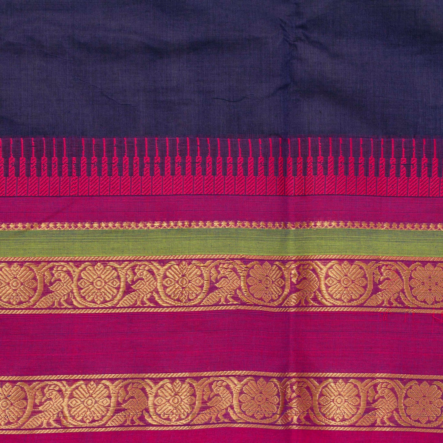 Blue And Pink Kanchi Cotton Saree For Festive Wear PV MM KC 528
