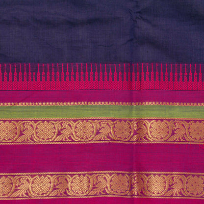 Blue And Pink Kanchi Cotton Saree For Festive Wear PV MM KC 528