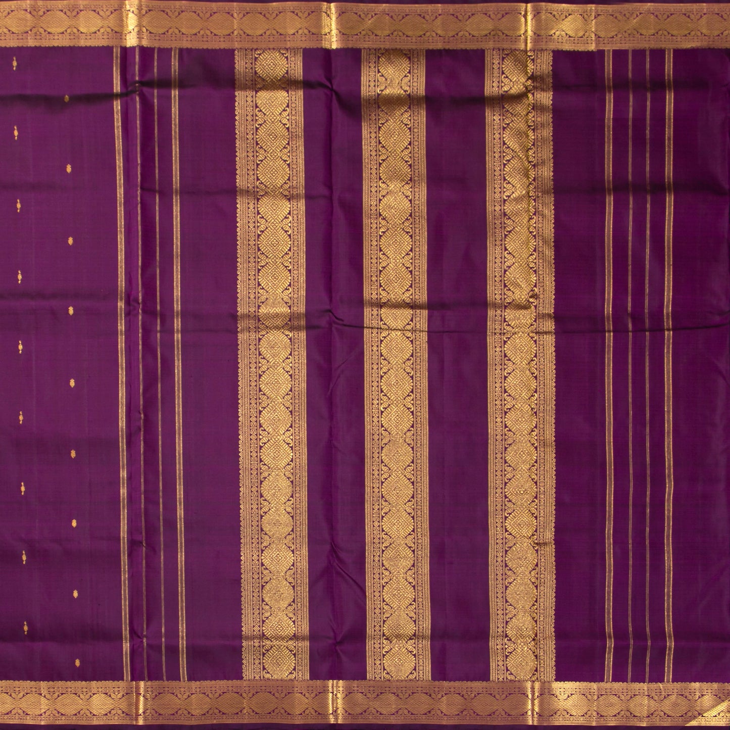 9 Yards Purple Kanchipuram Silk Saree With Attached Blouse For Festive Wear PV VIS 116