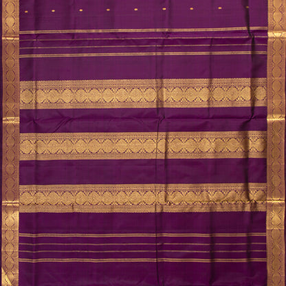 9 Yards Purple Kanchipuram Silk Saree With Attached Blouse For Festive Wear PV VIS 116