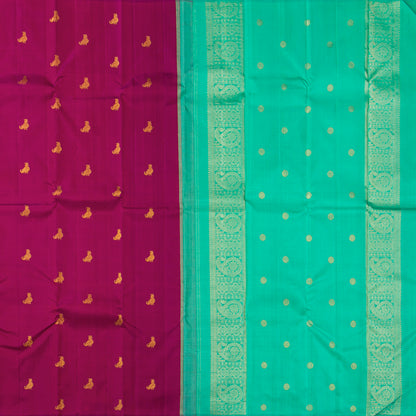 Magenta And Sea Green Borderless Kanchipuram Silk Saree For Festive Wear PV VG 101