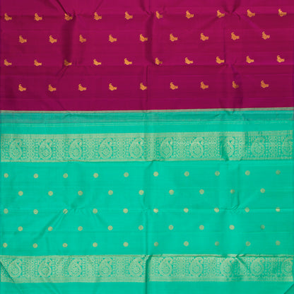 Magenta And Sea Green Borderless Kanchipuram Silk Saree For Festive Wear PV VG 101
