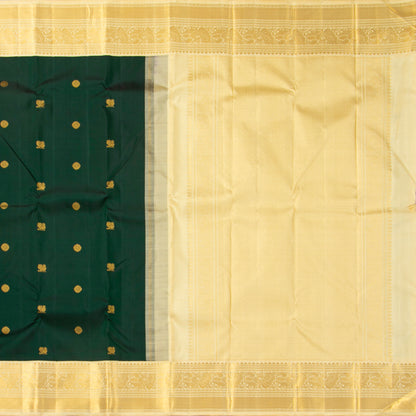 Green And Off White Kanchipuram Silk Saree For Festive Wear PV VG 105